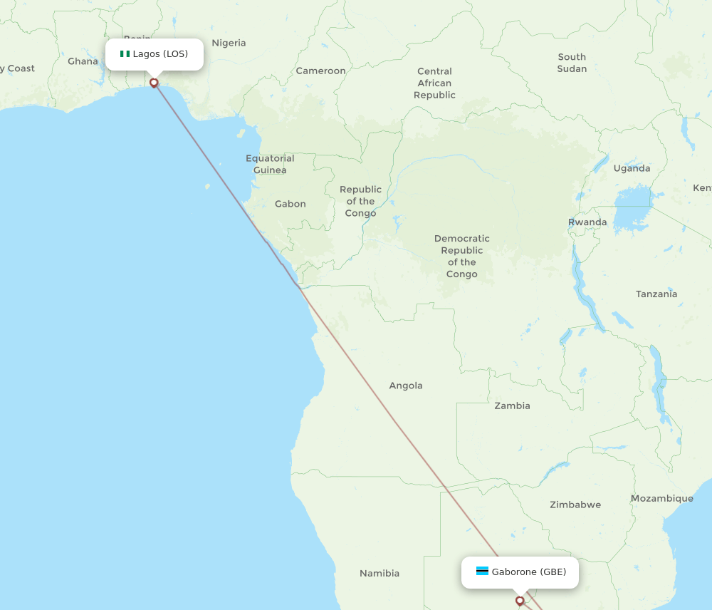 LOS to GBE flights and routes map
