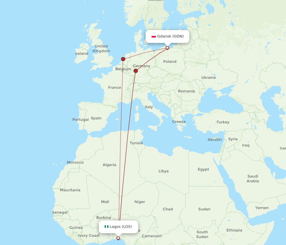 LOS-GDN flight routes