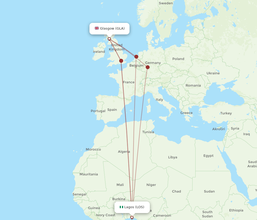 LOS-GLA flight routes