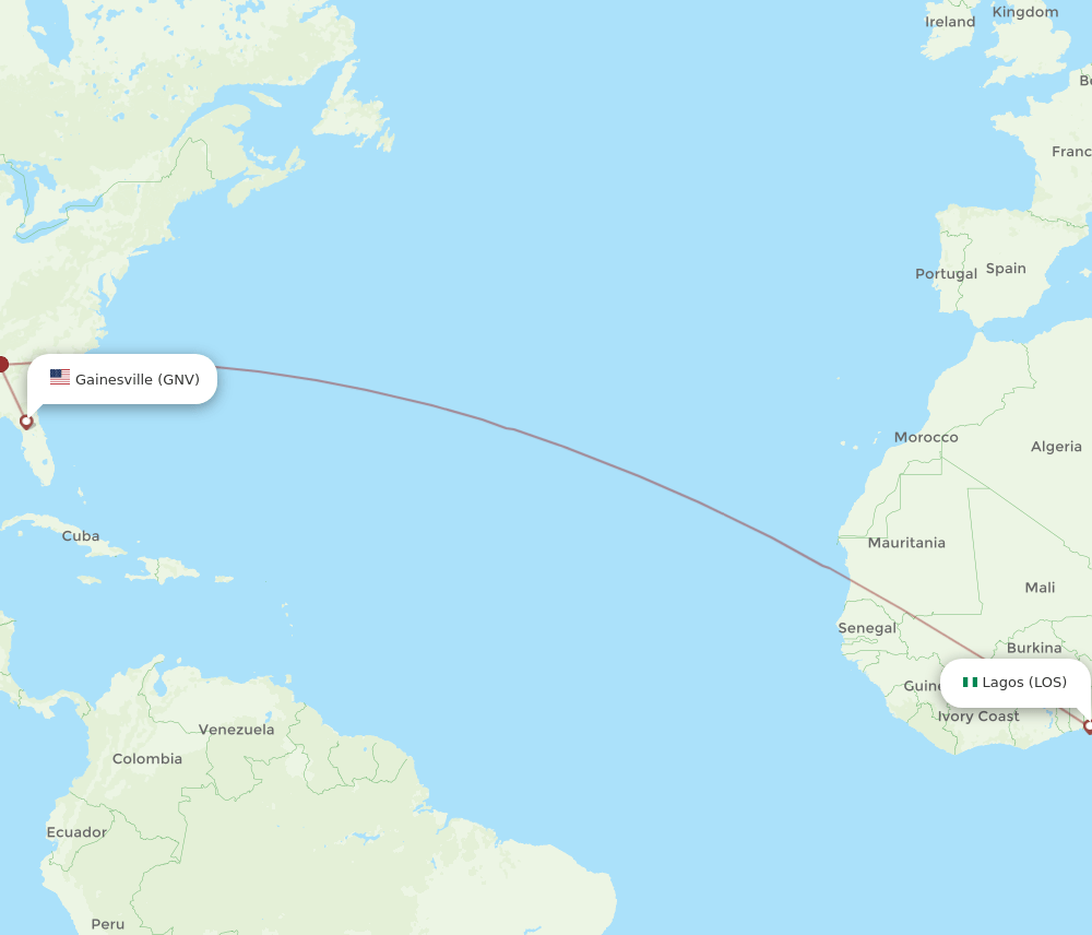 LOS to GNV flights and routes map