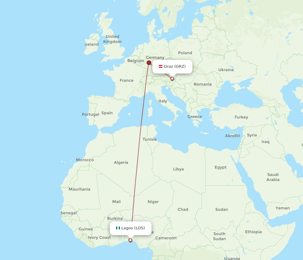 LOS-GRZ flight routes