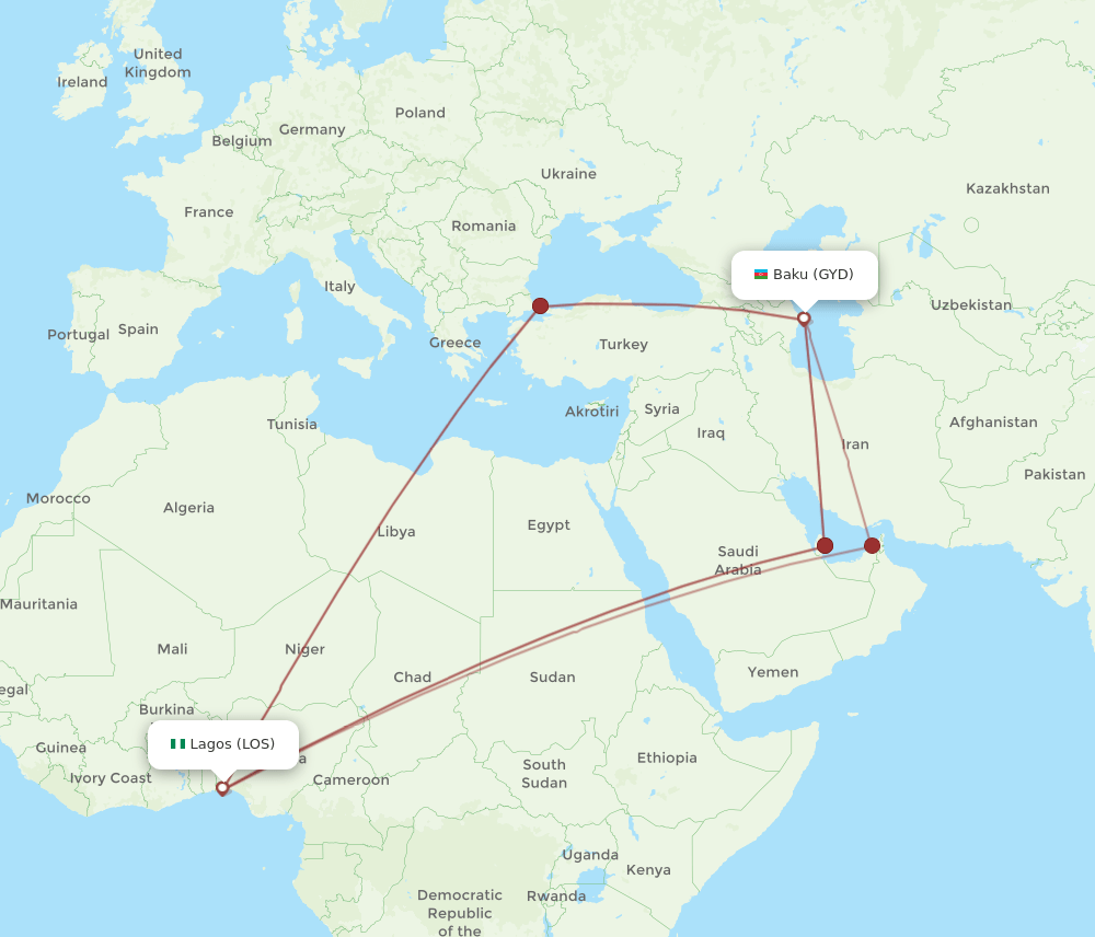 LOS-GYD flight routes