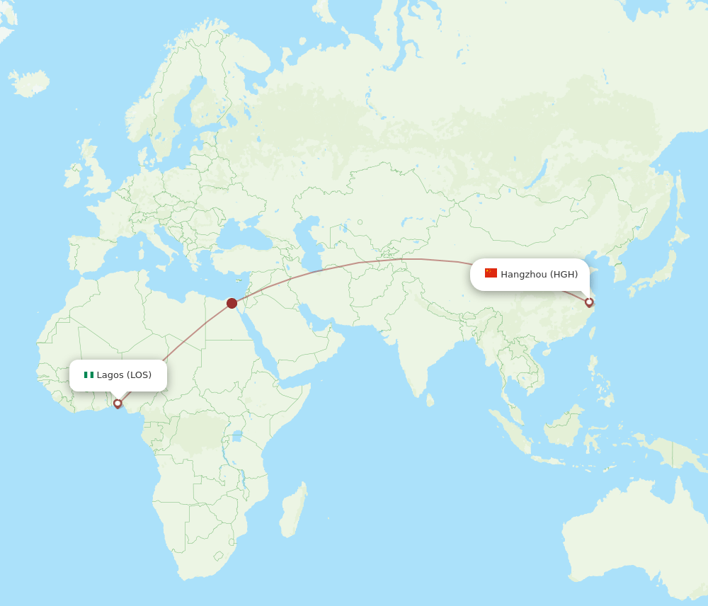 LOS to HGH flights and routes map