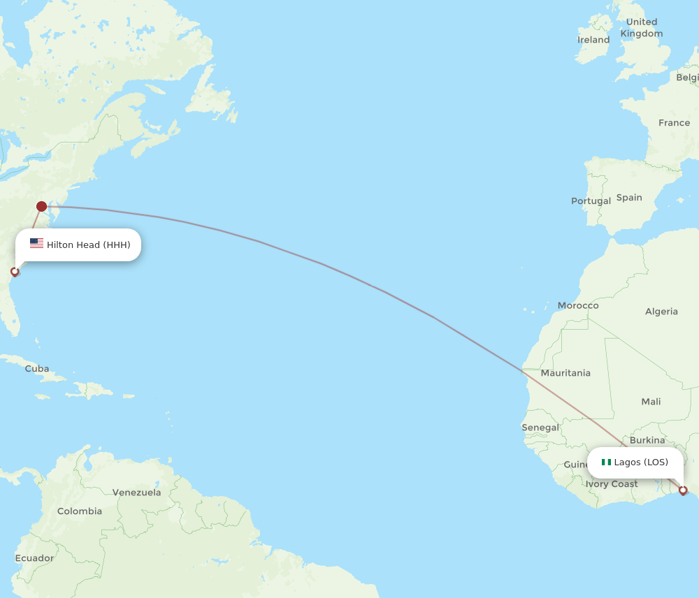 Lagos - Hilton Head route map and flight paths