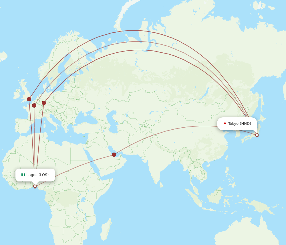 LOS-HND flight routes