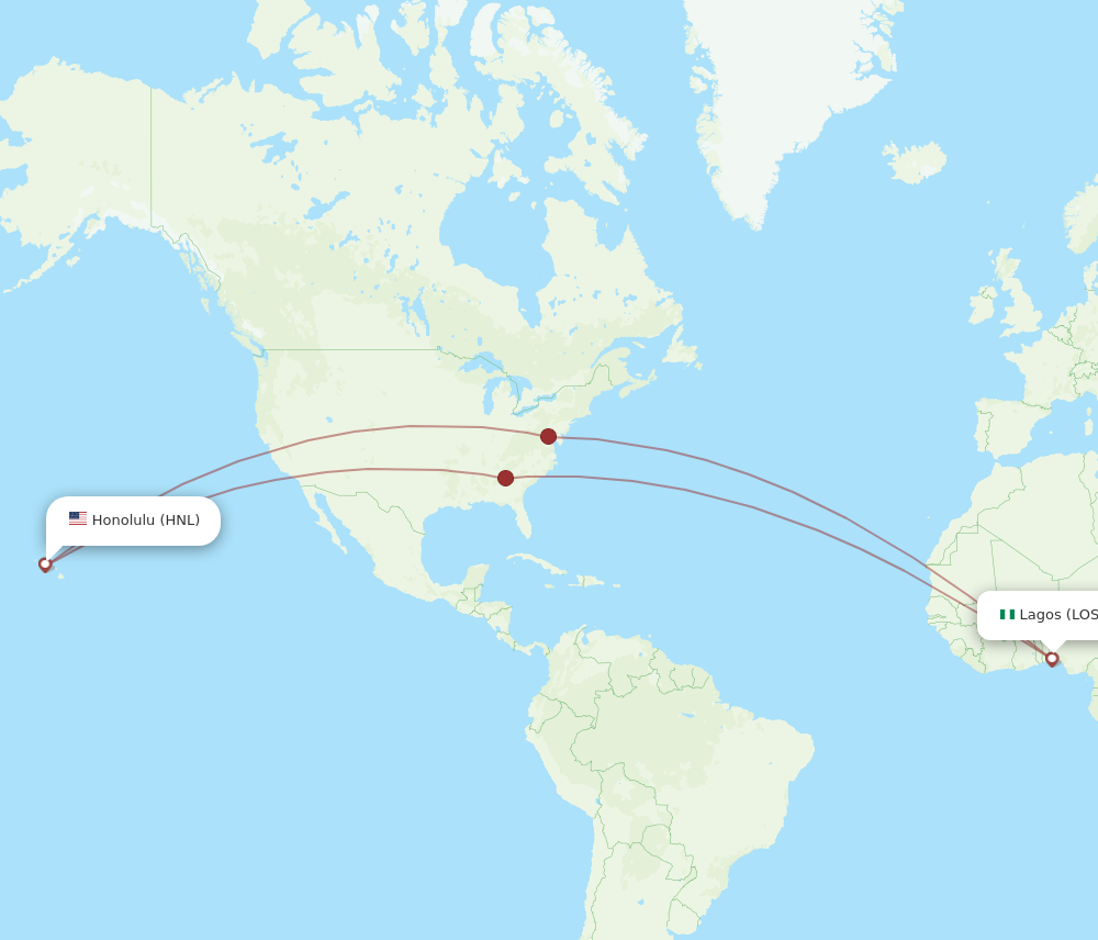 LOS to HNL flights and routes map