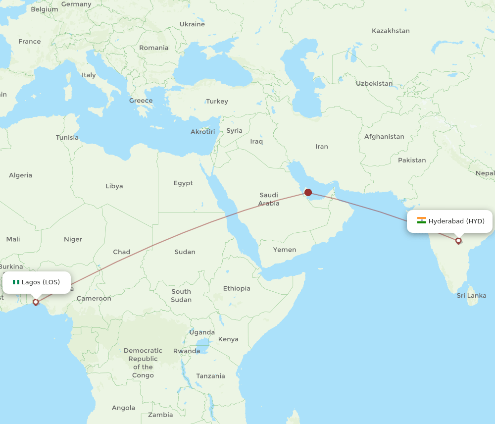LOS-HYD flight routes