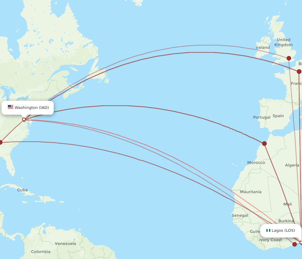 LOS-IAD flight routes