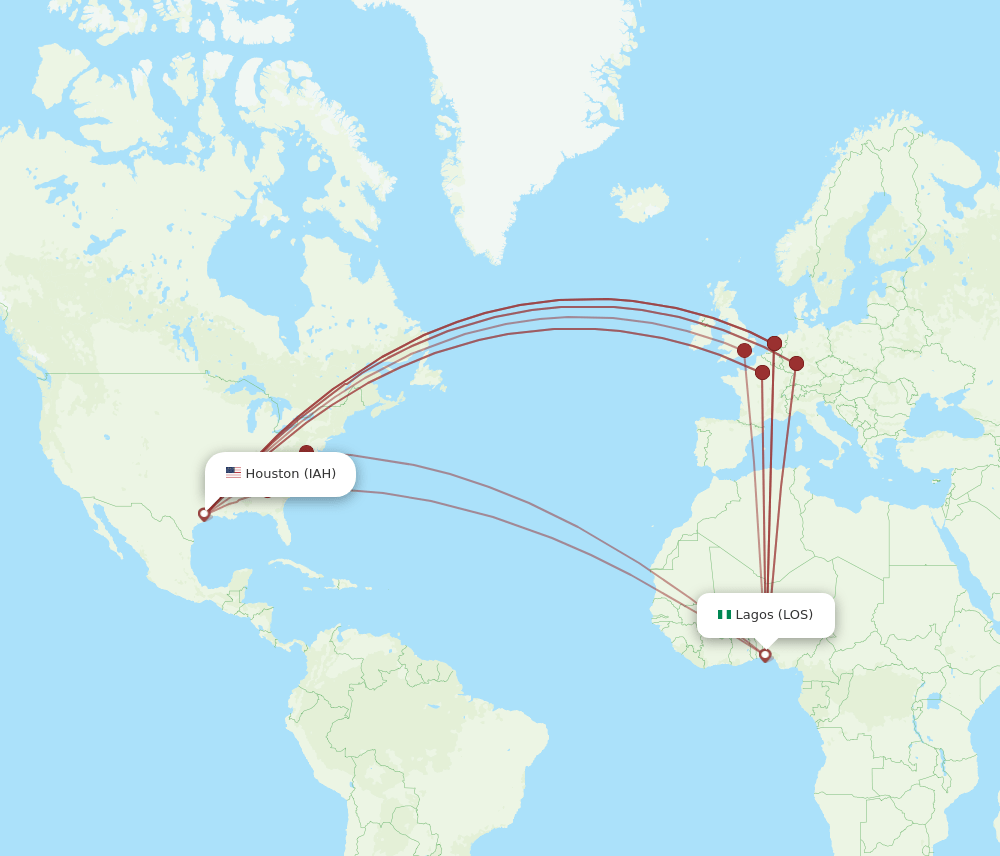 LOS to IAH flights and routes map