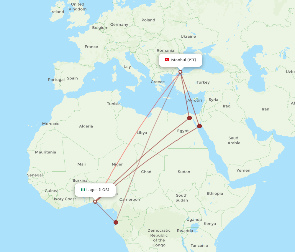 LOS-IST flight routes