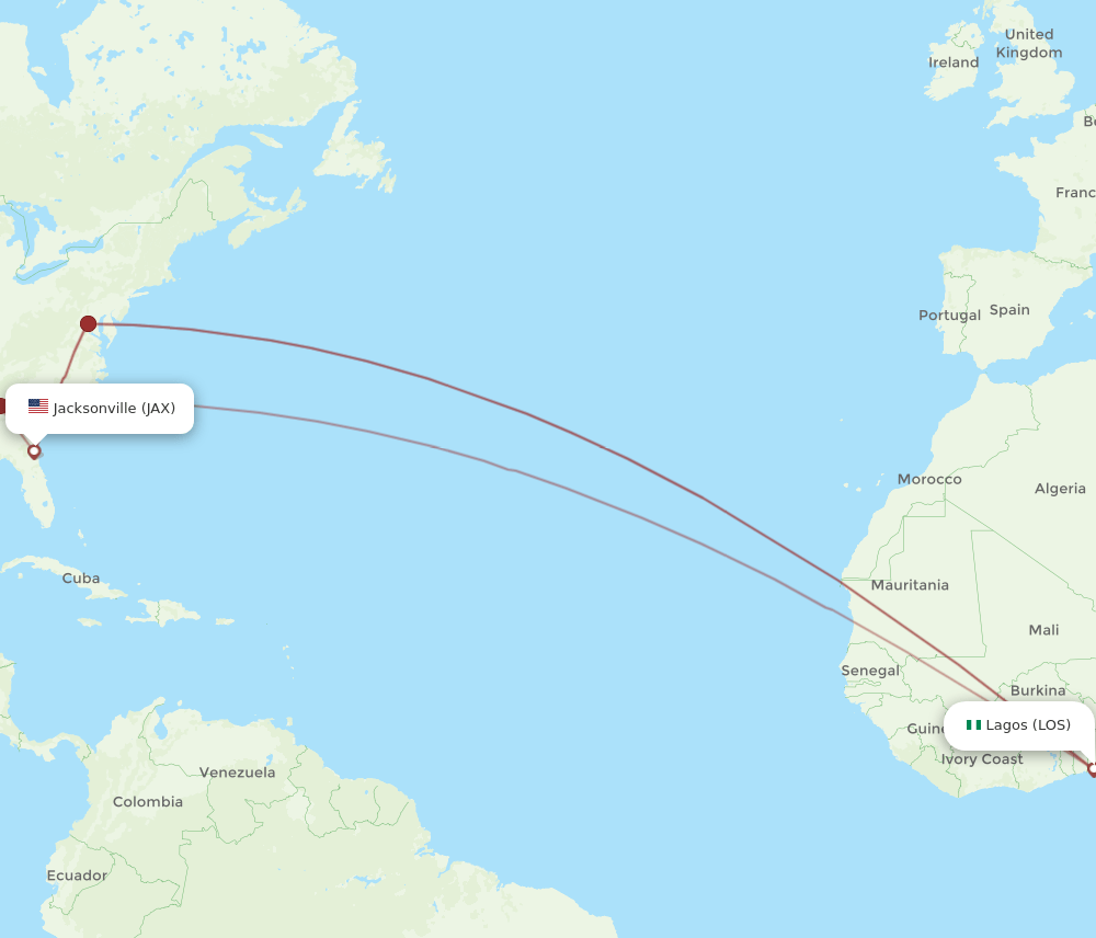 LOS-JAX flight routes