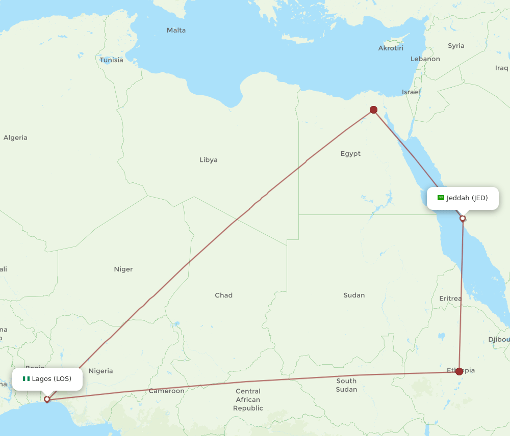 LOS-JED flight routes
