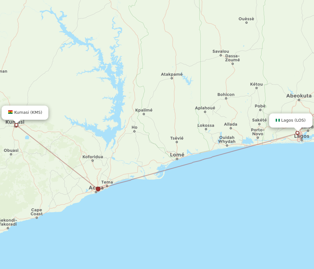 LOS to KMS flights and routes map