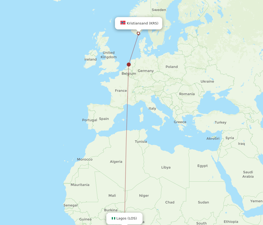 LOS-KRS flight routes