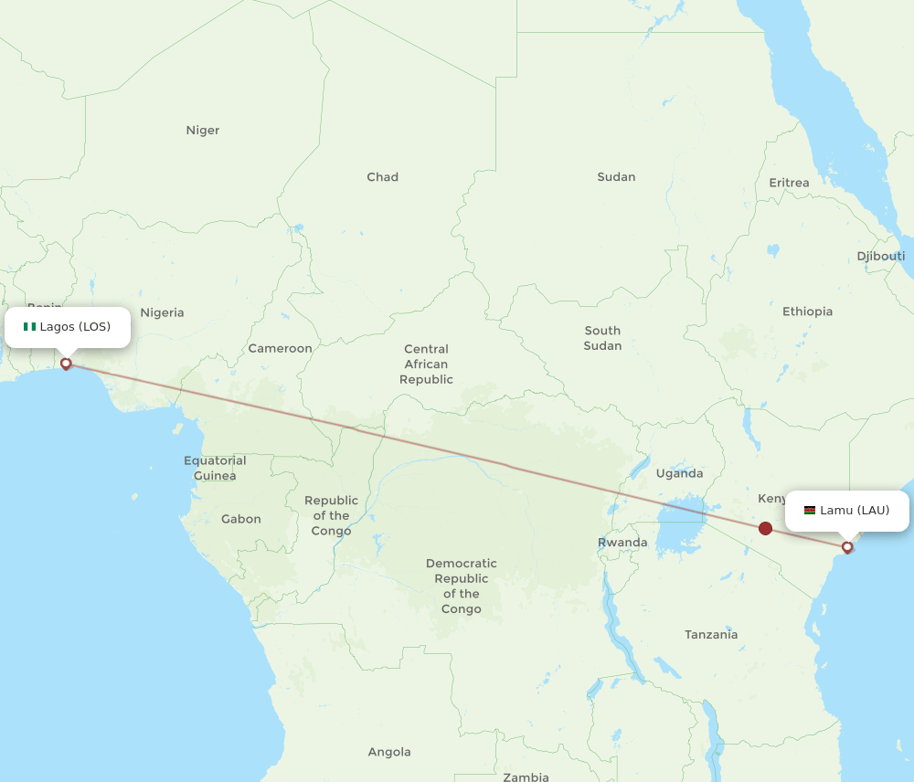 LOS-LAU flight routes