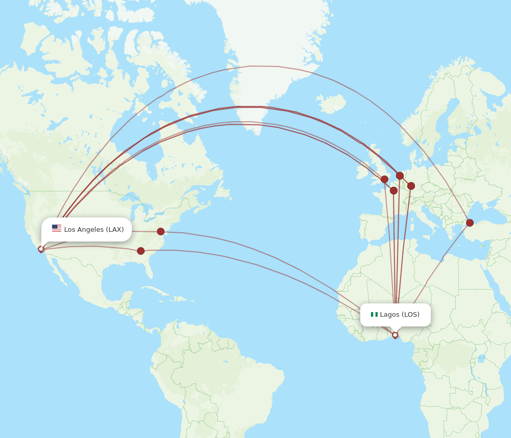 LOS to LAX flights and routes map
