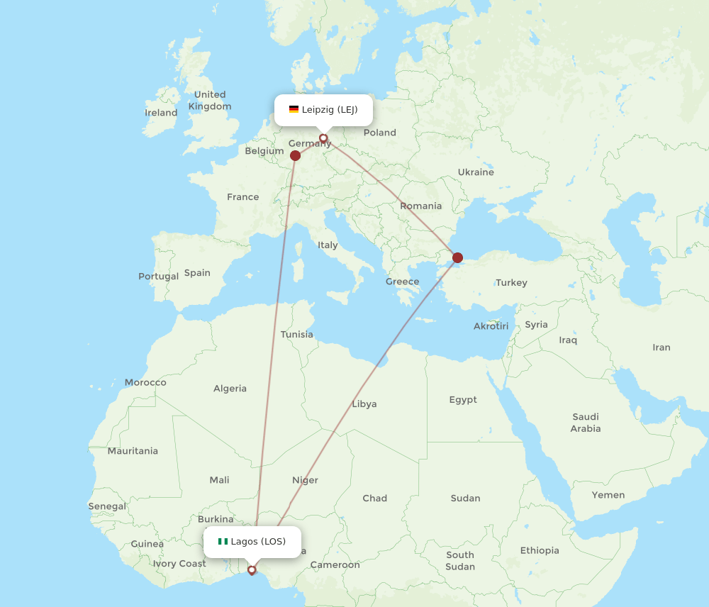 LOS-LEJ flight routes