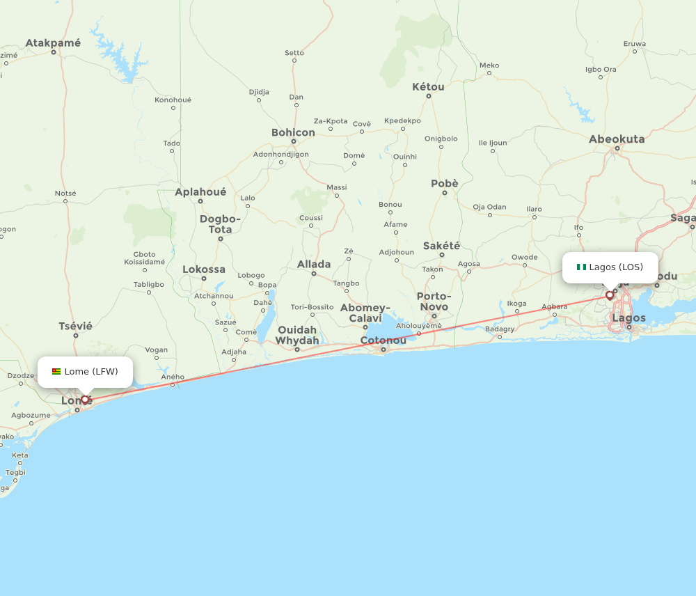 Lagos - Lome route map and flight paths