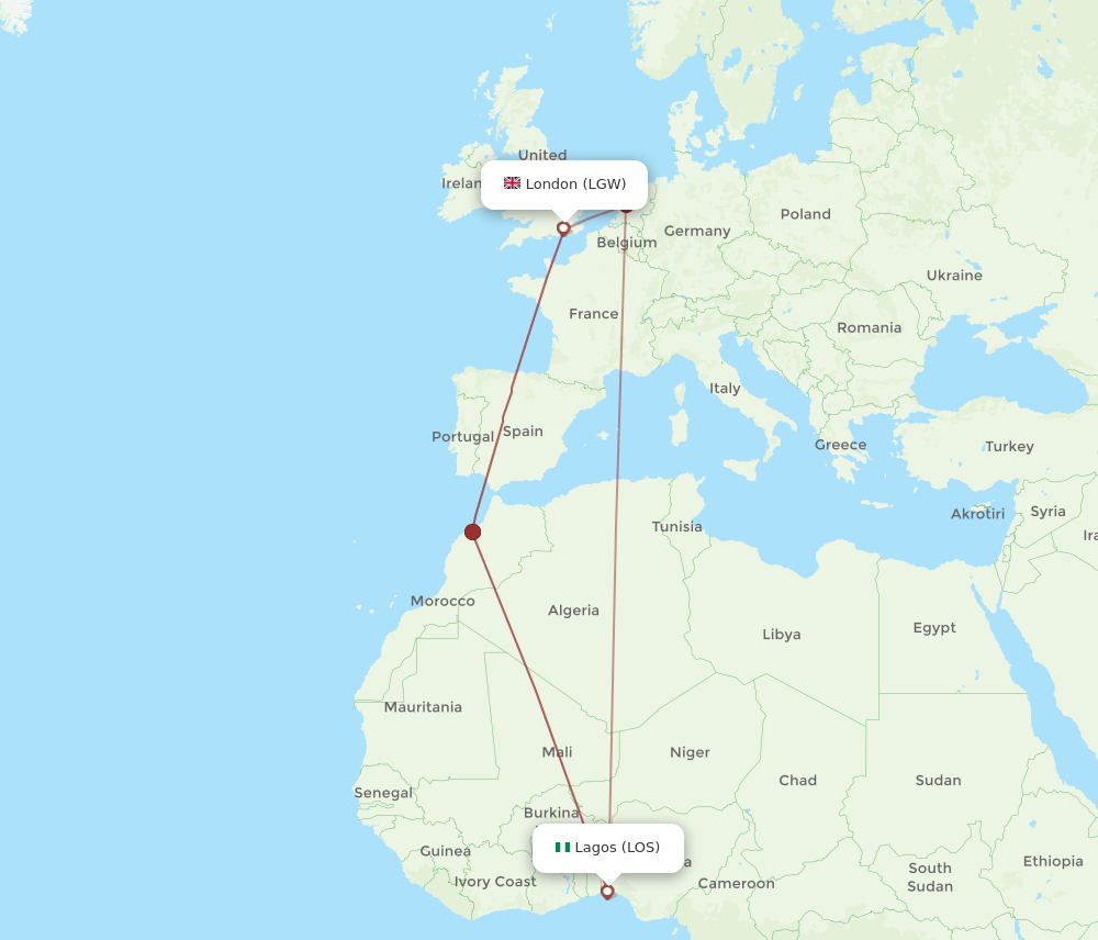 LOS-LGW flight routes