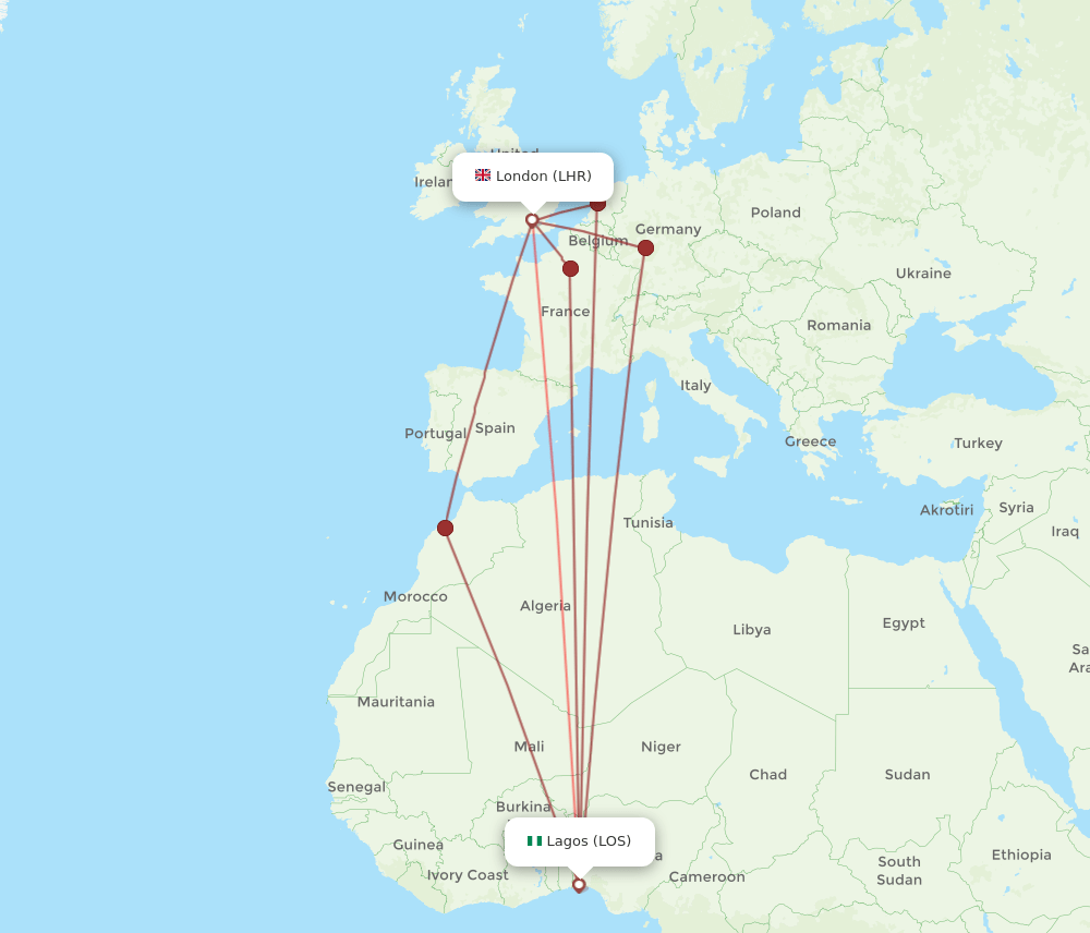 LOS-LHR flight routes