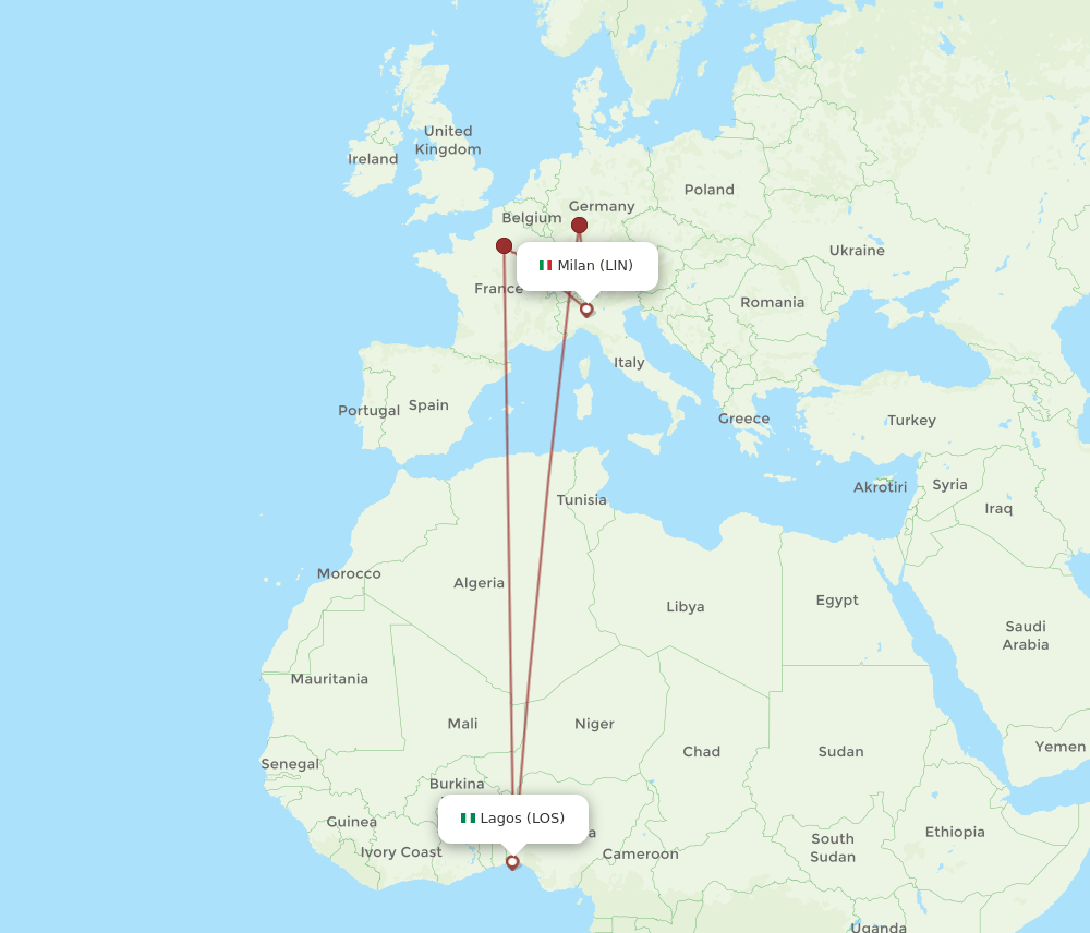 LOS-LIN flight routes