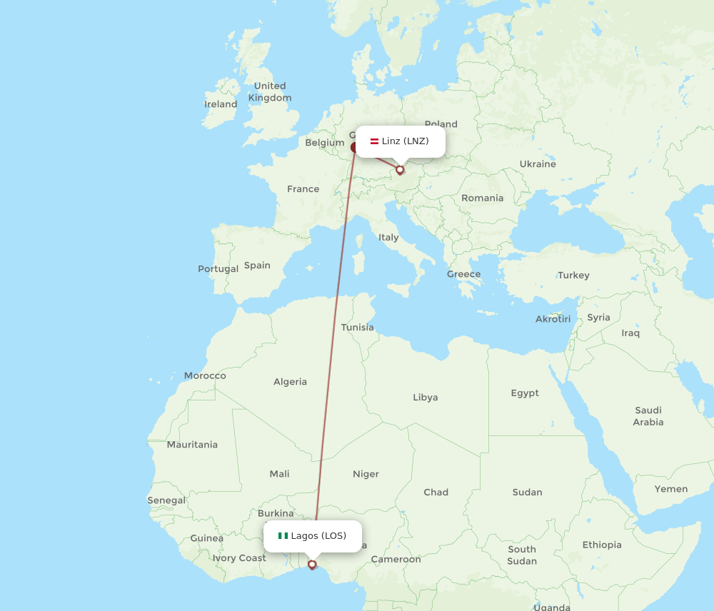 LOS-LNZ flight routes