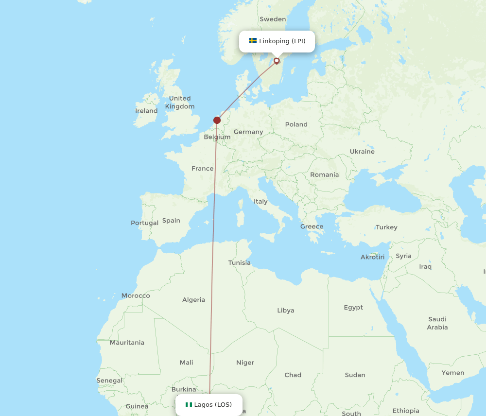 Linkoping - Lagos route map and flight paths