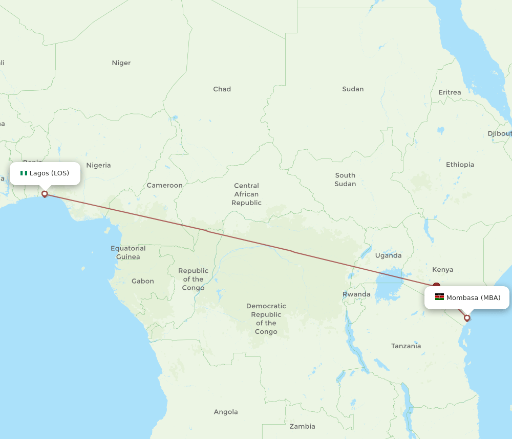 LOS to MBA flights and routes map