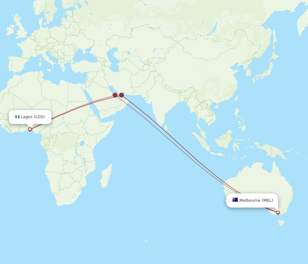 LOS to MEL flights and routes map