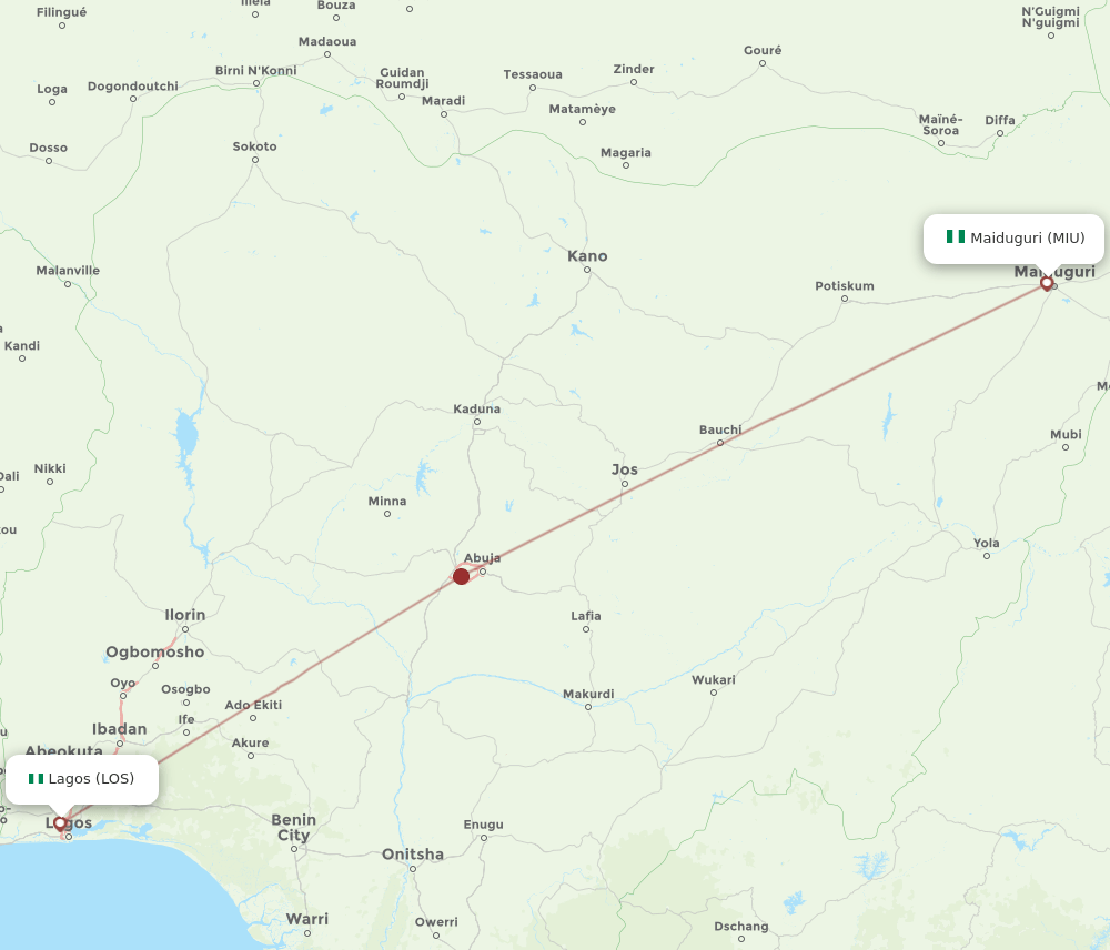 LOS to MIU flights and routes map