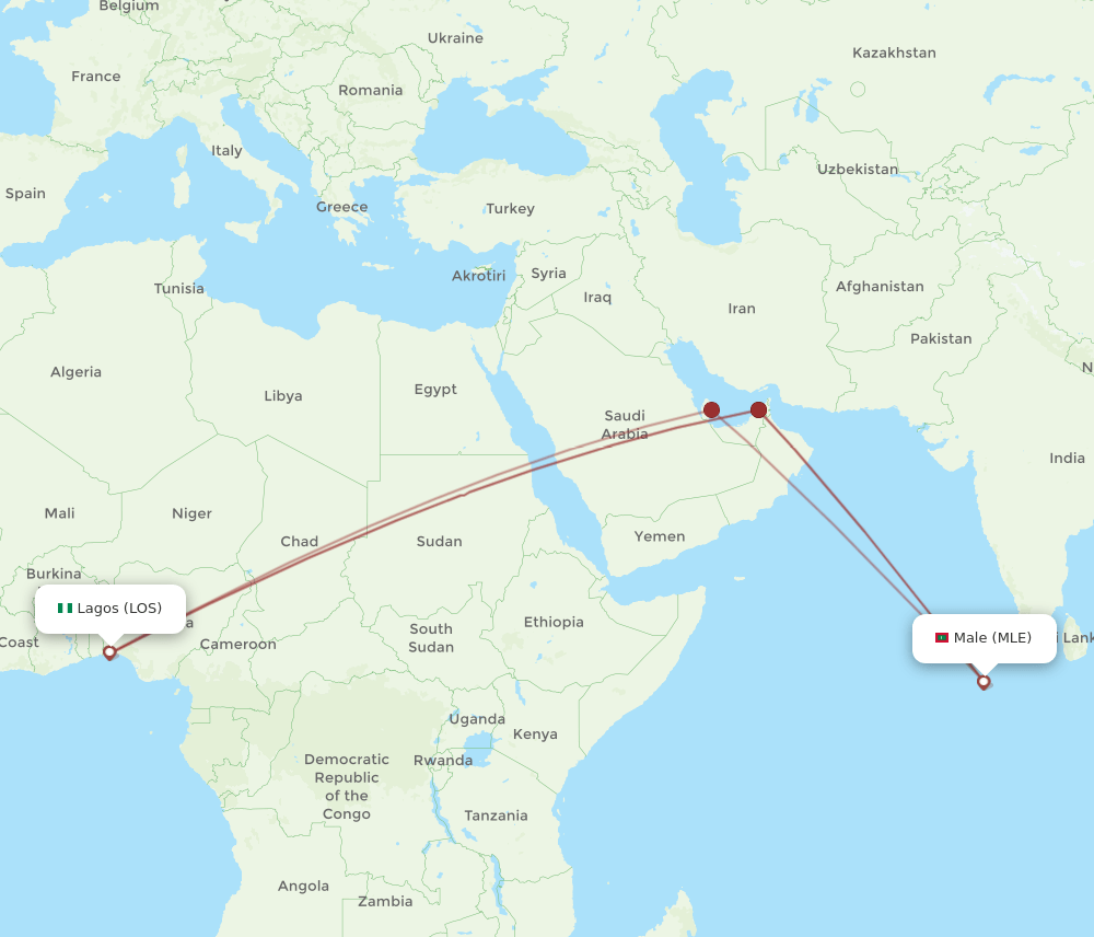 LOS to MLE flights and routes map