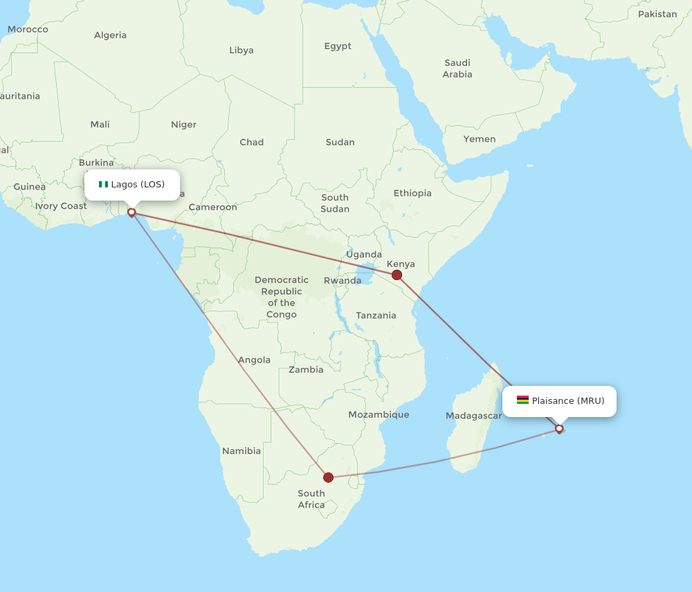 LOS-MRU flight routes