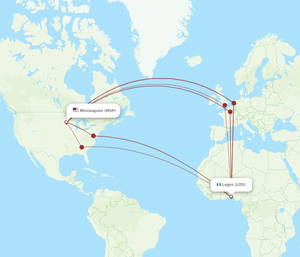 LOS-MSP flight routes