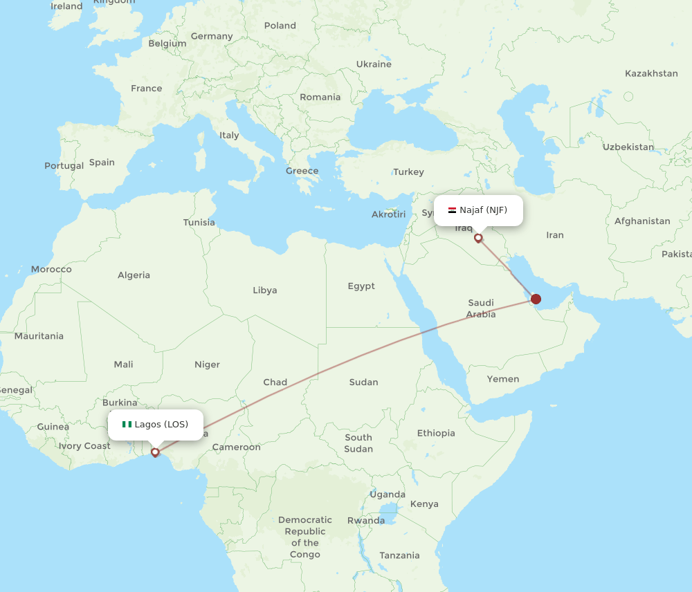 LOS to NJF flights and routes map