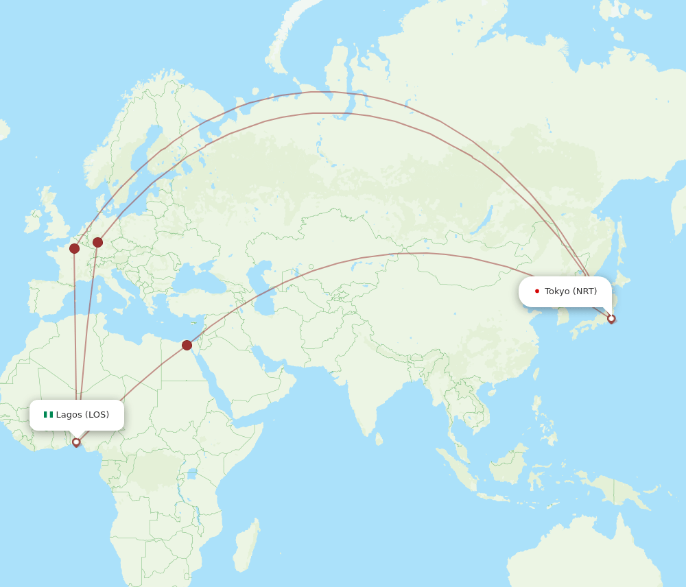 LOS-NRT flight routes