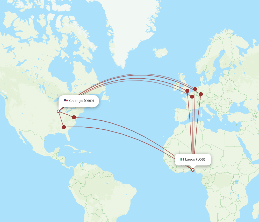 LOS to ORD flights and routes map