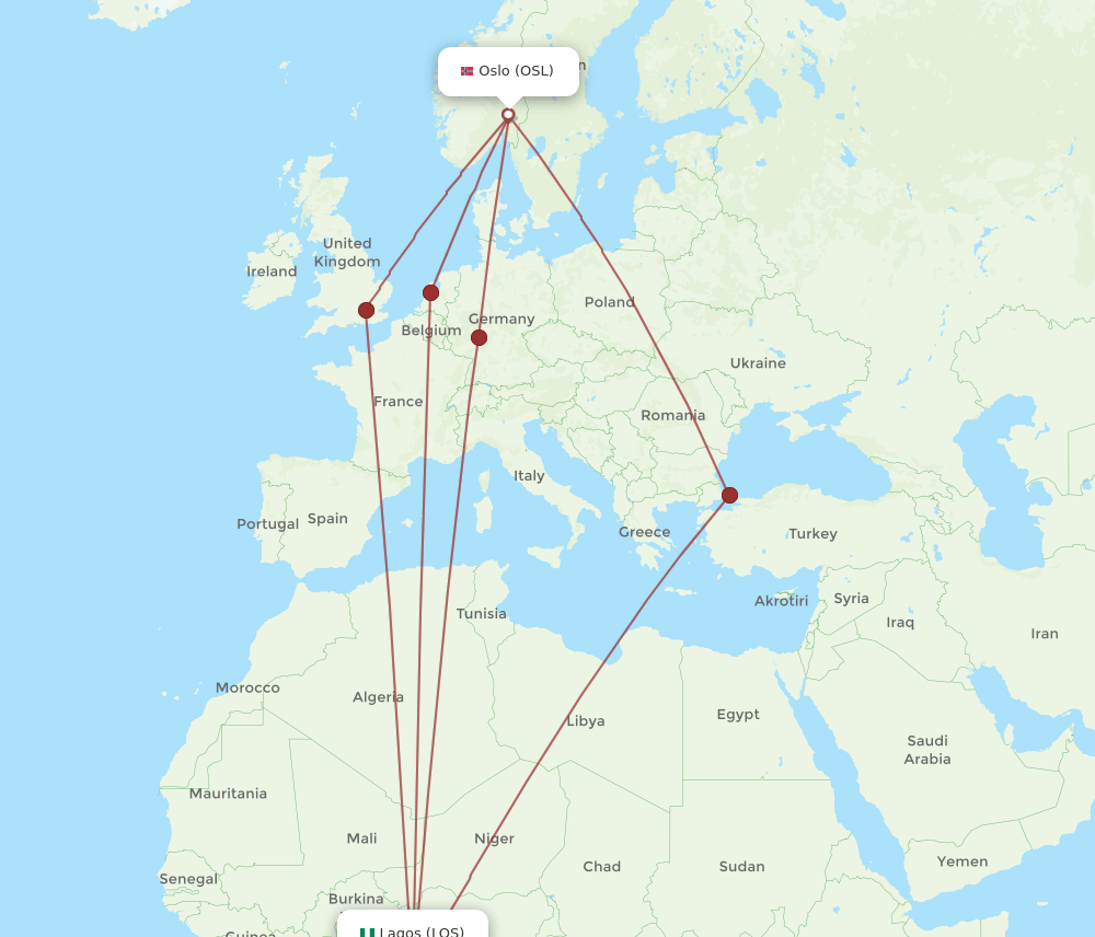 LOS-OSL flight routes