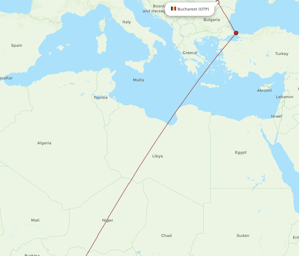 LOS-OTP flight routes