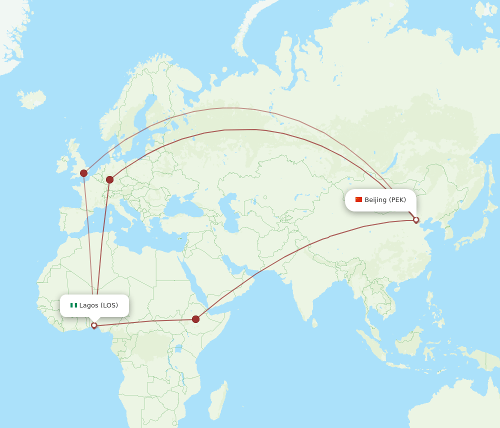 LOS to PEK flights and routes map