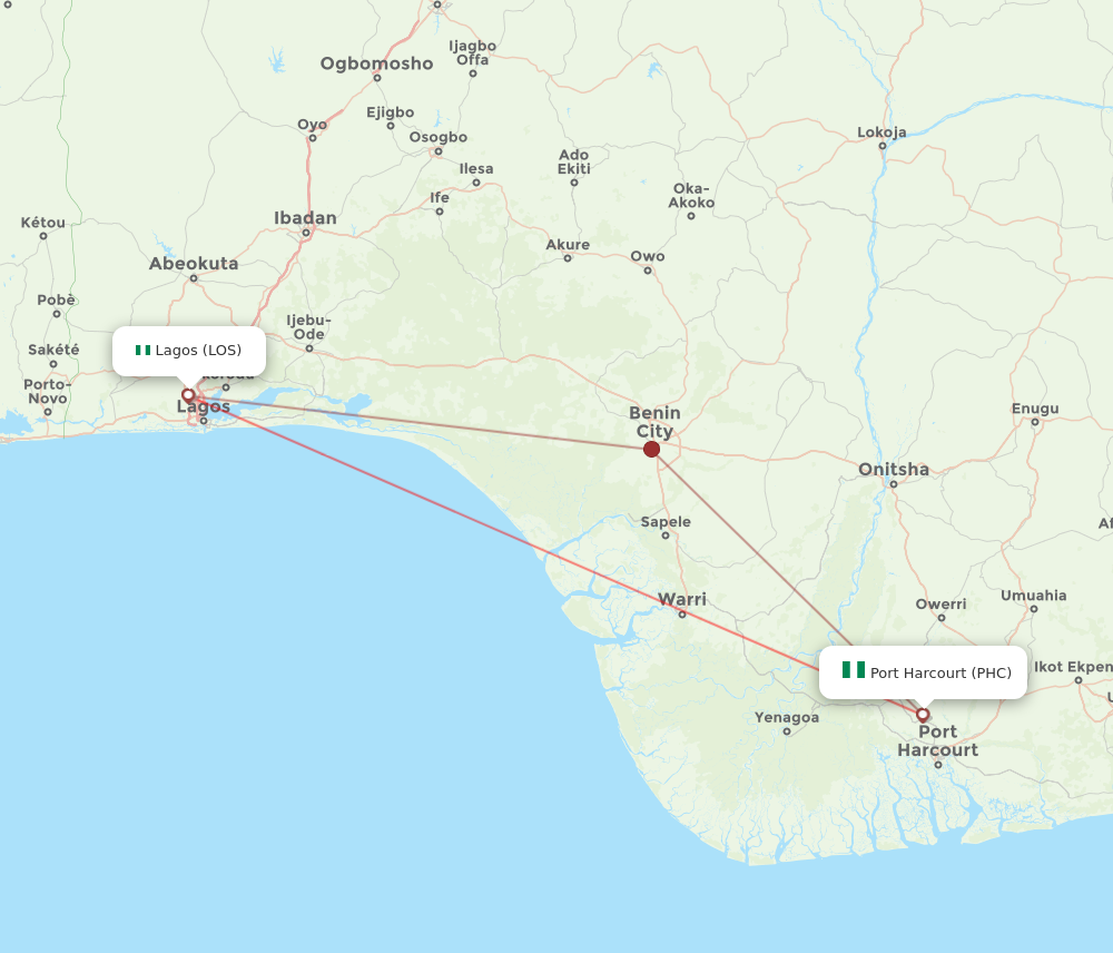 LOS to PHC flights and routes map
