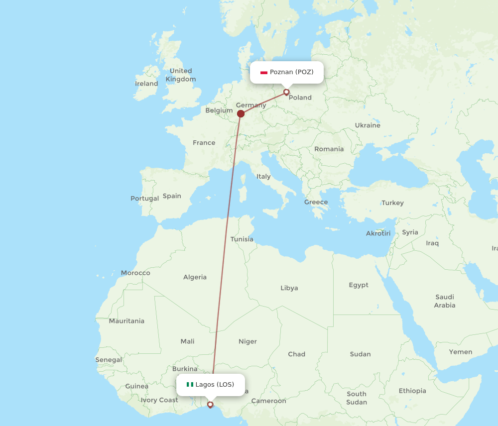 LOS-POZ flight routes