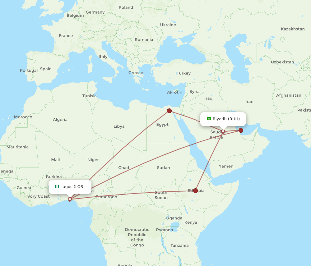 LOS-RUH flight routes