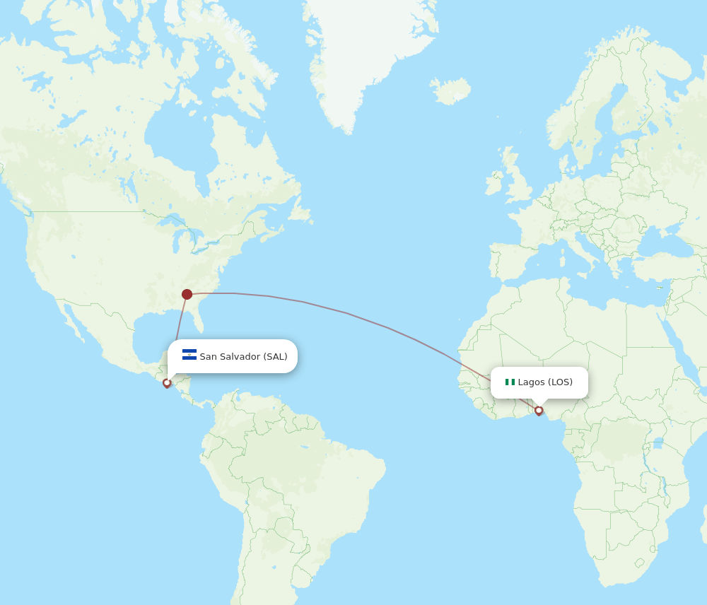 Lagos - San Salvador route map and flight paths