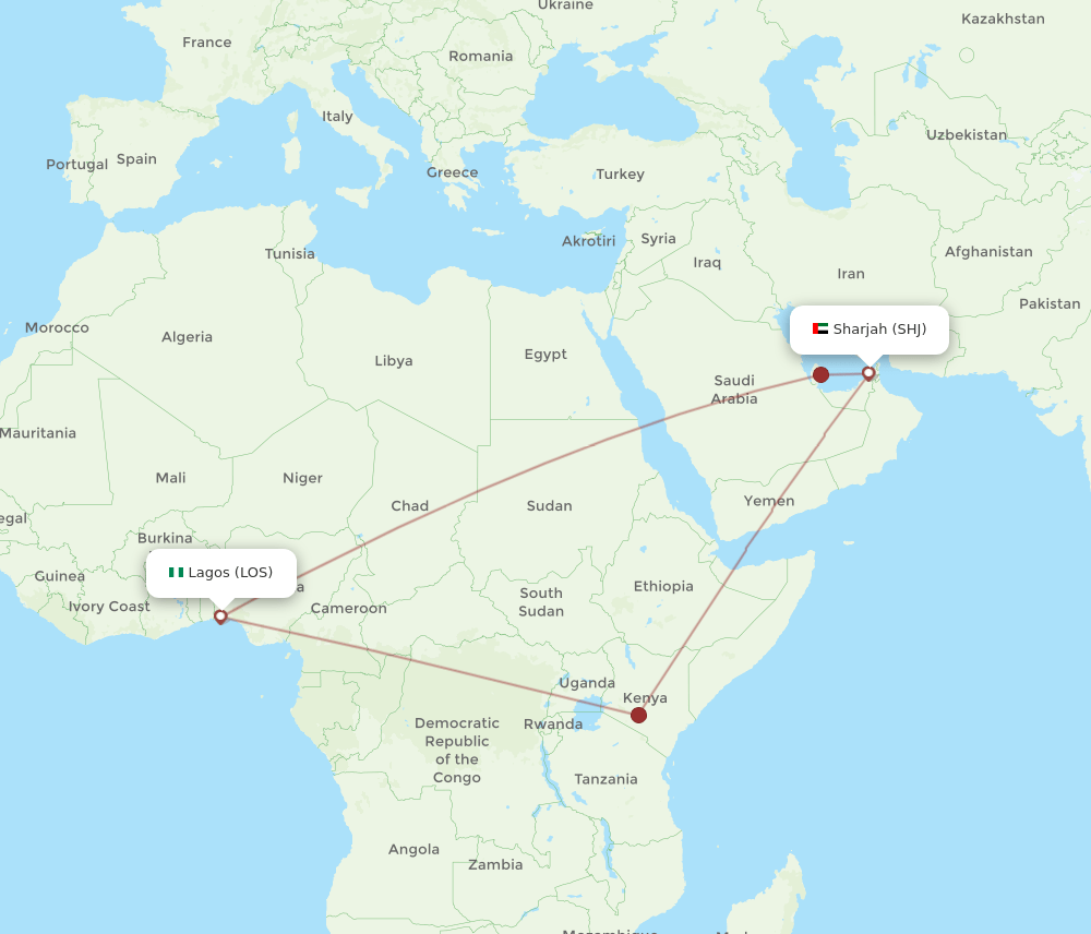LOS-SHJ flight routes