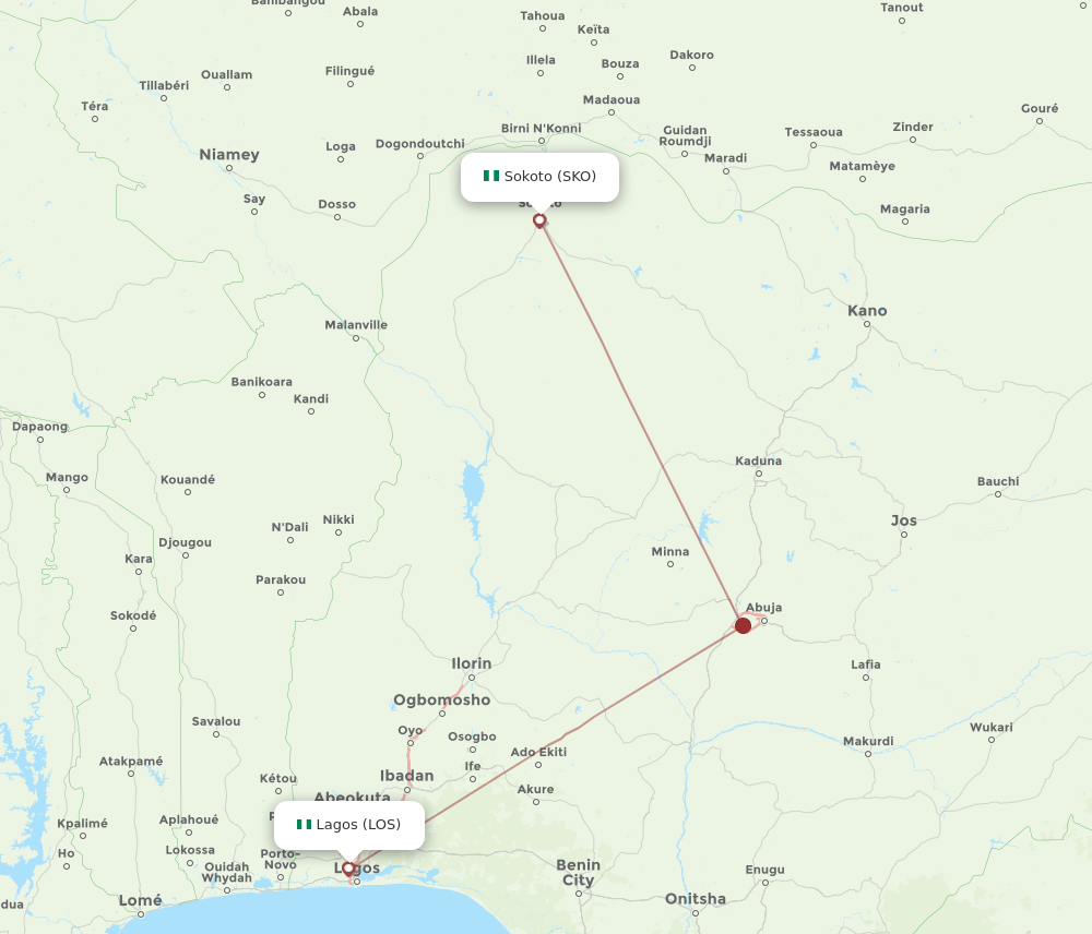 LOS-SKO flight routes