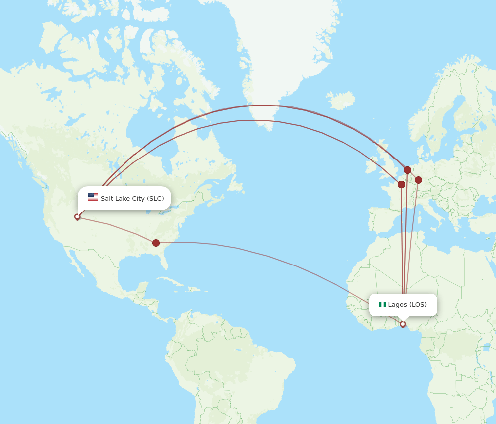 LOS-SLC flight routes