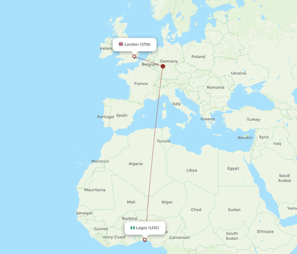 London - Lagos route map and flight paths