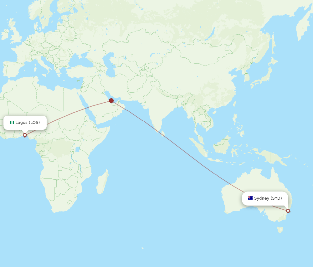LOS-SYD flight routes