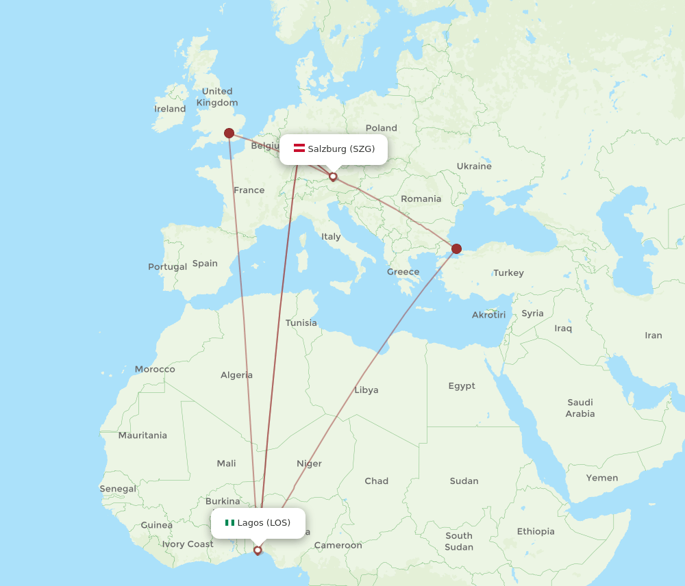 LOS to SZG flights and routes map