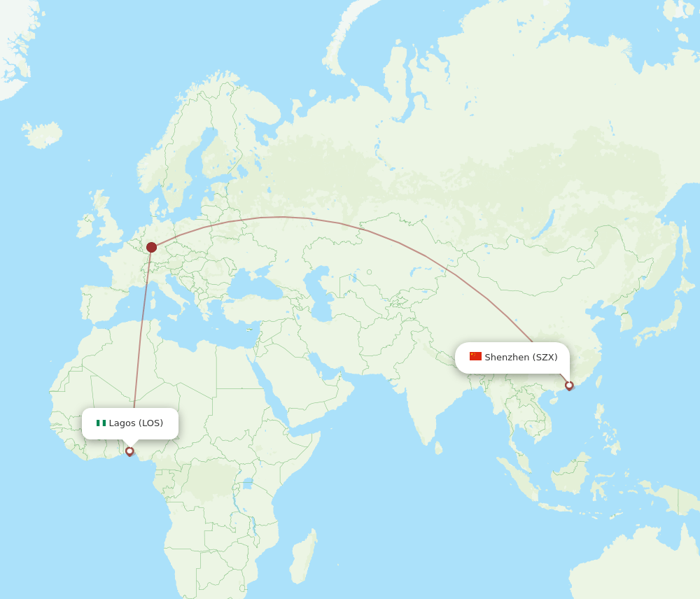 Shenzhen - Lagos route map and flight paths